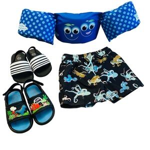 Carter's Swim Set Sea Print Shorts,Puddle Jumper, Sandals. Boys 3t 4t Shoes 7/8